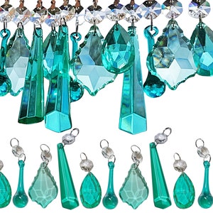 12 or 24 Light Lamp Crafts Spares Chandelier Drops Glass Crystals Deco Aqua Marine Turquoise Beads Prisms Christmas Tree Wedding Decorations