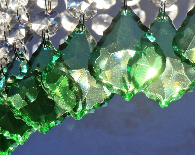 Emerald Green 2" Leaf Hanging Beads Prisms Christmas Tree Wedding Decorations Sun Catchers Chandelier Drops Glass Light Crystals Droplets