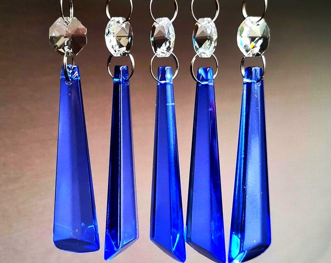 Cobalt Blue Chandelier Drops Glass Crystals Droplets Icicle Beads Art Deco Christmas Tree Wedding Decorations Crafts Lamp Spare Light Parts
