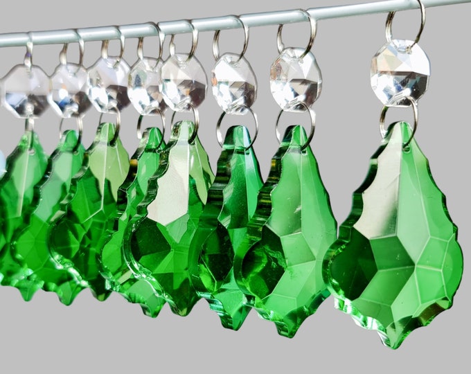 Emerald Green Chandelier Drops Glass Light Deco Crystals Droplets 2" Leaf Beads Prisms Christmas Tree Wedding Decoration Festive Xmas Charms
