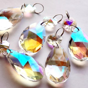 Aurora Borealis AB Chandelier Glass Crystals Teardrop 1.5&quot; Oval Beads Christmas Tree Wedding Decorations Window Sun Catchers Light Parts