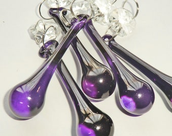 Purple Chandelier Drops Glass Crystals Droplets Gothic Chic Drops Orb Beads Vintage Christmas Tree Wedding Light Lamp Spare Parts Prisms Hot