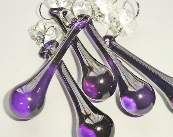 Purple Chandelier Drops Glass Crystals Droplets Gothic Chic Drops Orb Beads Vintage Christmas Tree Wedding Light Lamp Spare Parts Prisms Hot