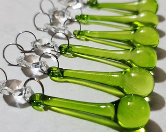 Green Sun Catcher Christmas Tree Wedding Decorations Antique Sage Chandelier Drops Glass Crystals Droplets Prisms Orb Beads Light Parts Lamp