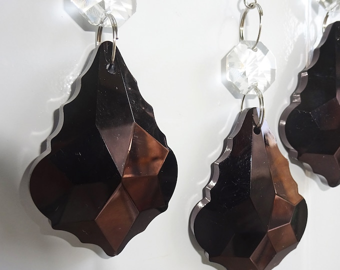 Jet Black Chandelier Drops Cut Glass Crystals Droplets 2" Leaf Prisms Beads Christmas Tree Wedding Light Lamp Spare Parts Crafts Pendalogues