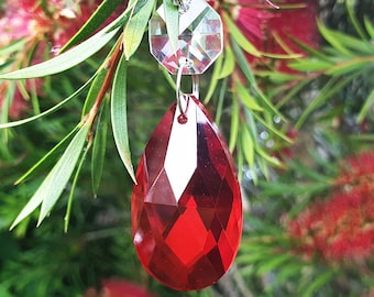 Chandelier Drops Glass Crystals Red Droplets Chic Oval Beads Prisms Vintage Christmas Tree Wedding Decorations Crafts Light Hobby Beading