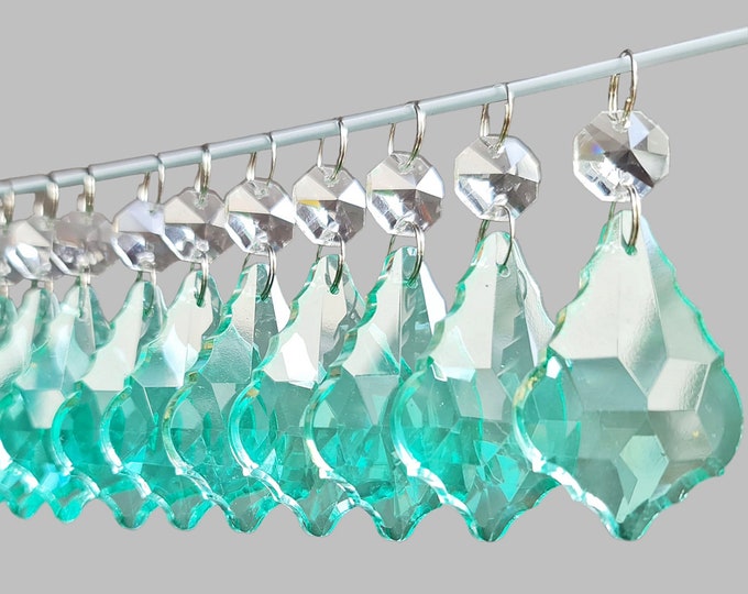 Aqua Marine Chandelier Drops Glass Crystals Droplets Prisms Leaf Vintage Christmas Tree Wedding Decorations Beads Hanging Window Ornaments