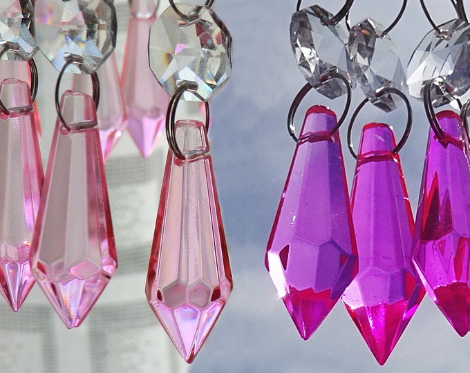 Rose OR Hot Pink Chandelier Drops Glass Crystals Shabby Droplets Chic Torpedo Icicle Beads Vintage Christmas Tree Wedding Decorations Crafts