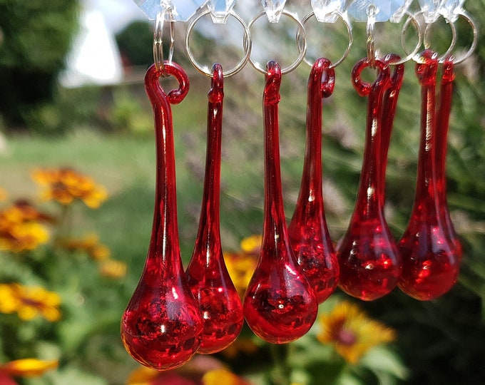 Red Chandelier Drops Glass Crystals Droplets 2" Orb Drop Beads Vintage Christmas Tree Wedding Decoration Prisms Crafts Sun Catchers Hobby