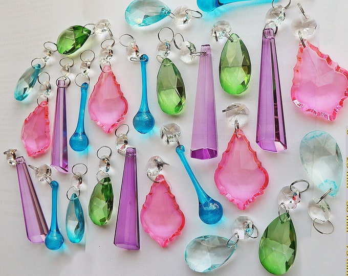 25 Pastel Color Chandelier Drops Glass Crystals Shabby Prisms Chic Mix Beads Vintage Christmas Tree Wedding Decorations Crafts Light Parts
