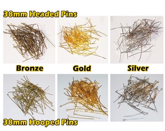 100 38mm 1.5 inch Chandelier Pins Headed or Hooped Chains Crystals Drops Lamp Parts Components Restoration Chrome Brass Antique Finish New