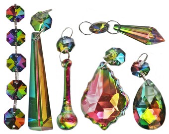 KITSCH COLOURS CHANDELIER GLASS CRYSTALS CRAFTS PARTS 25 DROPS BEADS DROPLETS BN