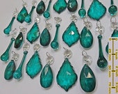 24 Chandelier Drops Glass Crystals Vintage Peacock Beads Prisms Parts Christmas Tree Wedding Wishing Ornaments Decorations Light Lamp Crafts