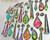 25 Chains Vitrail Vintage Colour AB Chandelier Drops Glass Crystals Droplets Beads Christmas Tree Wedding Decoration Gothic Light Lamp Parts
