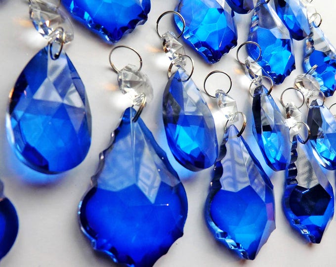 PICK FROM 4 Blue Sets Chandelier Drops Glass Crystals Droplets Feng Shui Beads Vintage Christmas Tree Wedding Decorations Sun Catchers Bling