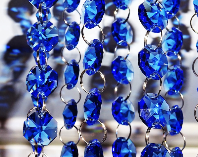 14mm Blue Octagon Chandelier Drops Glass Light Parts Crystals Droplets Beads Christmas Tree Wedding Decorations Garland Rainbow Sun Catchers