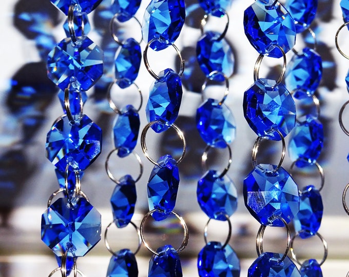 14mm Blue Octagon Chandelier Drops Glass Light Parts Crystals Droplets Beads Christmas Tree Wedding Decorations Garland Rainbow Sun Catchers