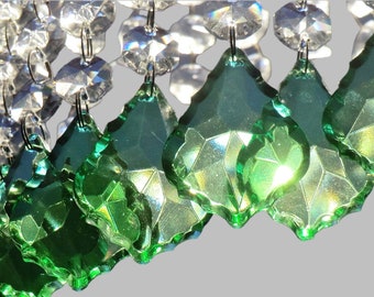 Emerald Green Chandelier Drops Glass Light Deco Crystals Droplets 2" Leaf Beads Prisms Christmas Tree Wedding Decoration Festive Xmas Charms