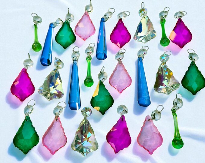 12 or 24 June Colors Rainbow Sun Catchers Chandelier Cut Glass Crystals Prisms Beads Vintage Christmas Tree Wedding Decorations Crafts Parts