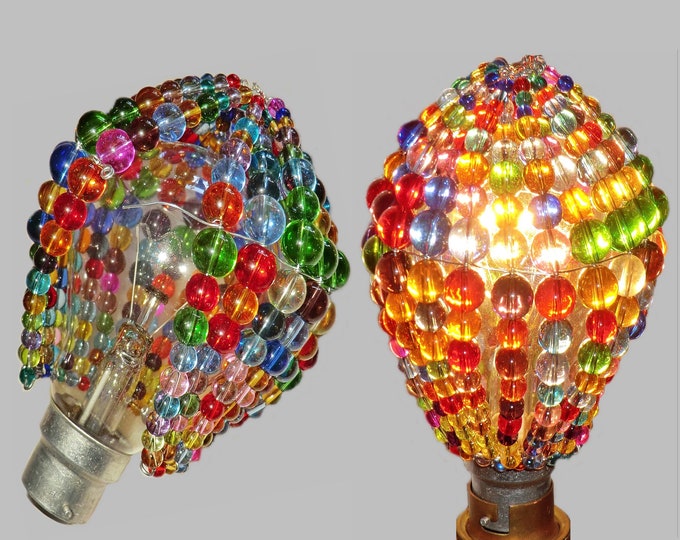 Crystal Chandelier Inspired Glass Lightbulb GLS Newton Bulb Cover Moroccan Lamp Rainbow Lamp Shade Light Vintage Look Crystals Drops Beads