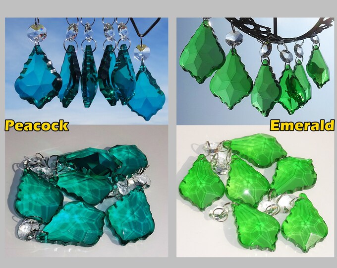 Emerald OR Peacock Green Chandelier Drops Glass Light Parts Crystals Droplets 2" Leaf Beads Prisms Christmas Tree Wedding Decoration Crafts