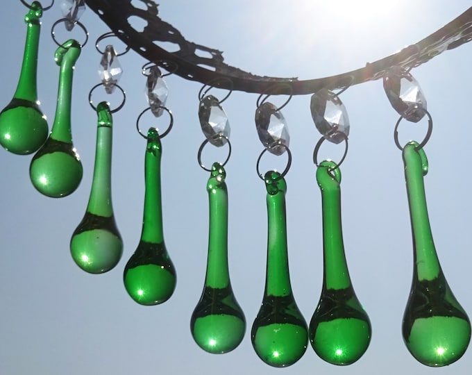 Emerald Green Chandelier Drops Glass Crystals  Droplets Orb Beads Vintage Christmas Tree Wedding Decorations Crafts Light Lamp Deco Parts