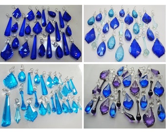 Choice of 4 Teal Blue Purple Sets Chandelier Drops Glass Crystals Droplets Mix Beads Vintage Christmas Tree Wedding Decorations Light Parts