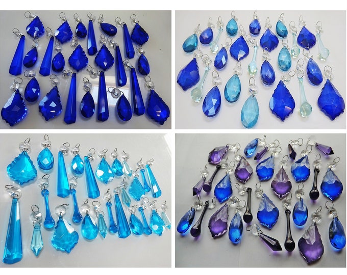 Choice of 4 Teal Blue Purple Sets Chandelier Drops Glass Crystals Droplets Mix Beads Vintage Christmas Tree Wedding Decorations Light Parts