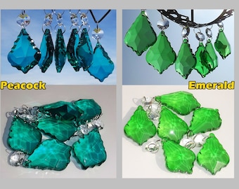 Emerald OR Peacock Green Chandelier Drops Glass Light Parts Crystals Droplets 2" Leaf Beads Prisms Christmas Tree Wedding Decoration Crafts