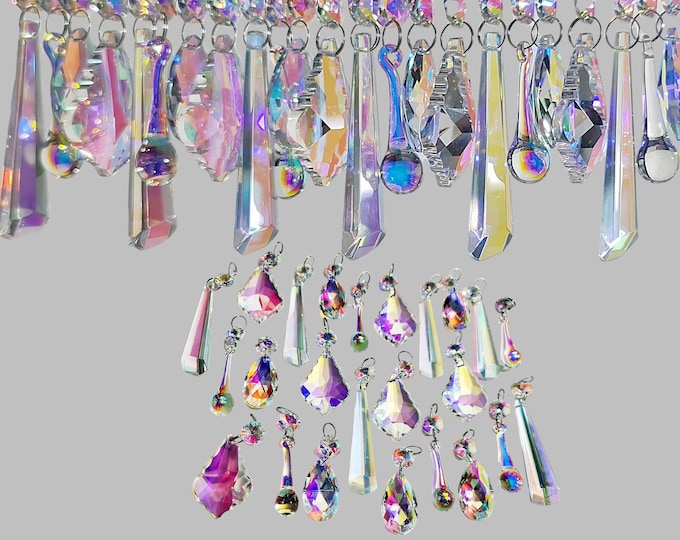 12 or 24 Aurora Borealis AB Chandelier Drops Glass Crystals Iridescent Droplets Beads Christmas Tree Wedding Decorations Crafts Sun Catchers