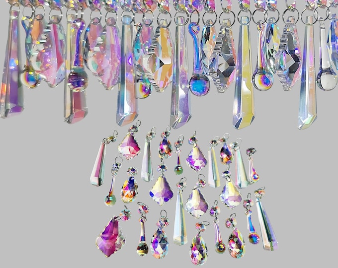 12 or 24 Aurora Borealis AB Chandelier Drops Glass Crystals Iridescent Droplets Beads Christmas Tree Wedding Decorations Crafts Sun Catchers