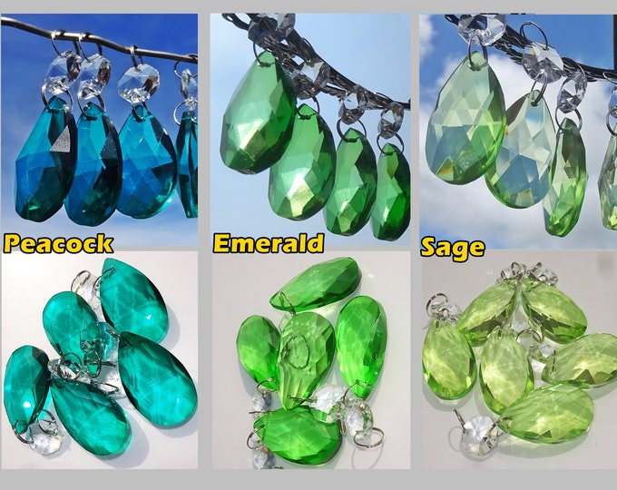 CHOICE OF THREE Green Colour Oval Chandelier Drops Cut Glass Crystals Droplets Beads Prisms Christmas Tree Wedding Decorations Art Deco Chic