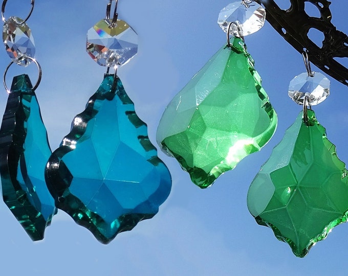 Emerald OR Peacock Green Chandelier Drops Glass Light Parts Crystals Droplets 2" Leaf Beads Prisms Christmas Tree Wedding Decoration Crafts
