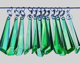 Emerald Green Christmas Tree Decorations Chandelier Drops Glass Crystals Droplets Icicle Beads Retro Light Parts Vintage Chic Wedding Décor