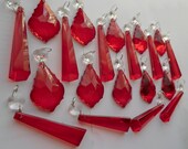 20 Classic Red Art Deco Chandelier Drops Glass Crystals Droplets Chic Vintage Christmas Tree Wedding Decorations Light Crafts Parts Beads