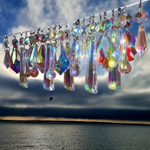 25 Aurora Borealis AB Chandelier Drops Glass Crystals Droplets Beads Christmas Tree Wedding Garden Patio Decoration Crafts Light Lamp Parts image 3