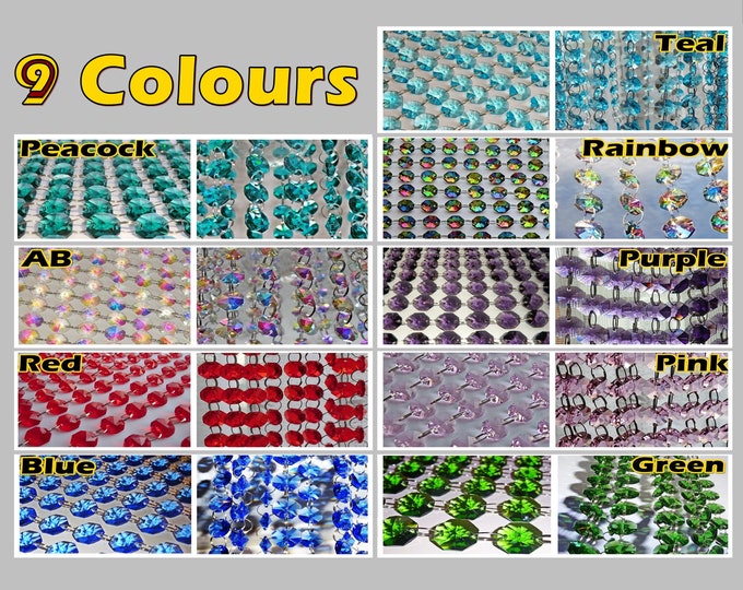 14mm Octagons in 9 Vintage Colours Chandelier Drops Glass Crystals Droplets Beads Christmas Wedding Wishing Tree Decorations Garlands Prisms
