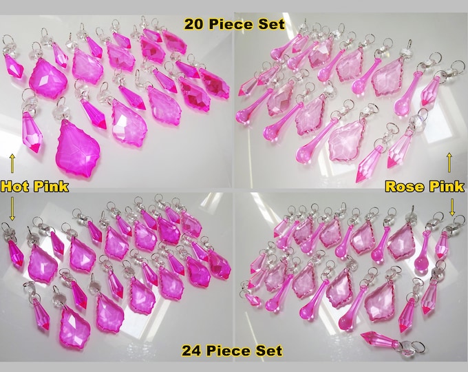 Hot Pink OR Rose Pink Sets Chandelier Drops Glass Crystals Droplets Chic Christmas Tree Wedding Decorations Retro Light Crafts Beads Prisms