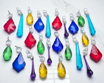 12 or 24 Color Sun Catchers Chandelier Cut Glass Crystals Droplets Retro Chic Beads Vintage Christmas Tree Wedding Decorations Lamp Parts