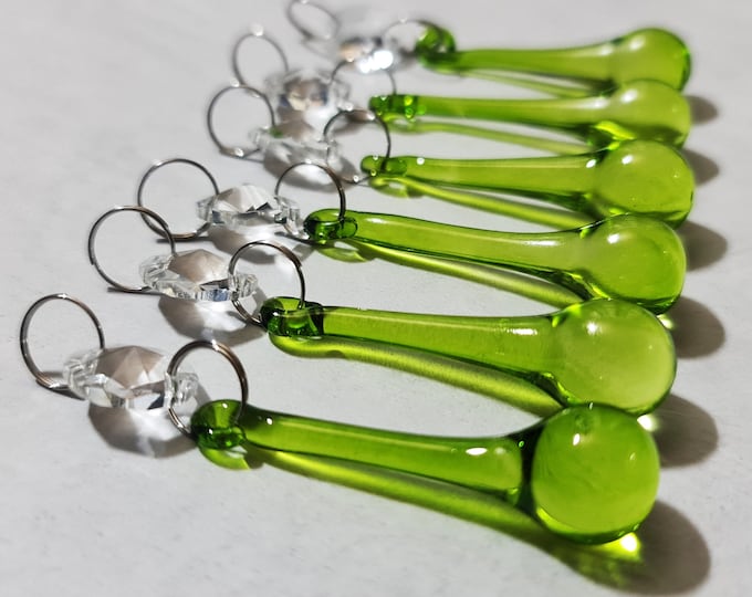 Green Sun Catcher Christmas Tree Wedding Decorations Antique Sage Chandelier Drops Glass Crystals Droplets Prisms Orb Beads Light Parts Lamp