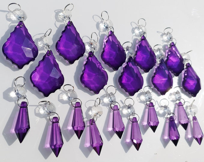 20 Victorian Gothic Purple Chandelier Drops Glass Crystals Droplets Beads Vintage Christmas Tree Wedding Decorations Lamp Light Crafts Parts