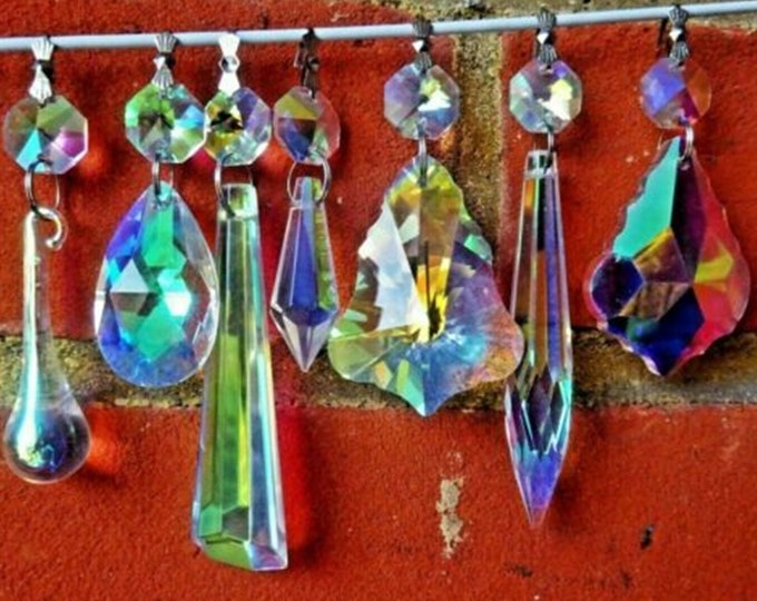 Choice of 7 Shapes Aurora Borealis AB Chandelier Drops Glass Iridescent Crystals Prisms Droplets Beads Christmas Tree Lamp Light Parts Craft