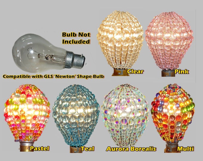 Crystal Chandelier Inspired Glass Lightbulb GLS University Shape Bulb Cover Moroccan Lamp Rainbow Lamp Shade Light Vintage Look Drops Beads
