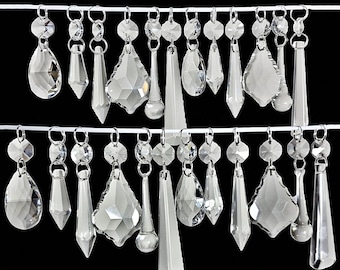 12 or 24 Clear Sun Catchers Chandelier Cut Glass Crystals Droplets Prisms Beads Vintage Christmas Tree Wedding Decorations Spare Lamp Parts