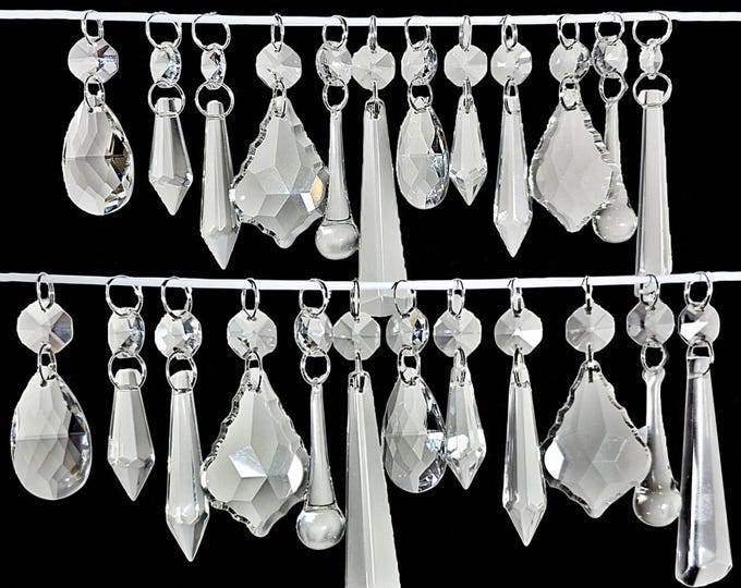 12 or 24 Clear Sun Catchers Chandelier Cut Glass Crystals Droplets Prisms Beads Vintage Christmas Tree Wedding Decorations Spare Lamp Parts