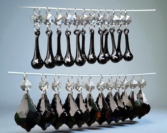 Jet Black 2" Leaf OR Orbs Chandelier Drops Cut Glass Crystals Droplets Prisms Beads Christmas Tree Wedding Light Lamp Spare Parts Crafts