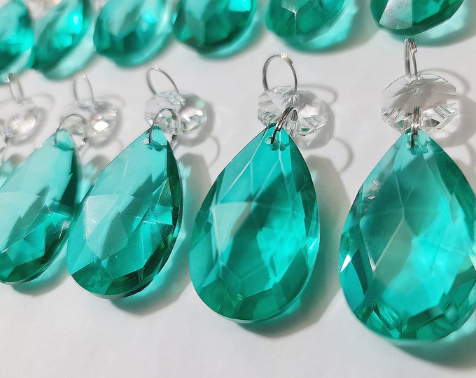 Aqua Marine Turquoise Chandelier Drops Glass Crystals Droplets Oval Beads Vintage Antique Christmas Wishing Tree Wedding Decorations Rainbow