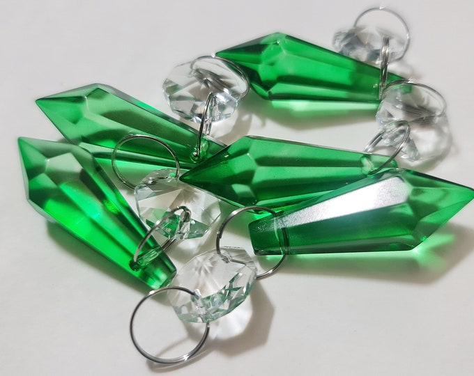 Emerald Green Torpedo Icicle Chandelier Drops Glass Crystals Droplets Beads Christmas Tree Wedding Decorations Light Lamp Parts Prisms Retro