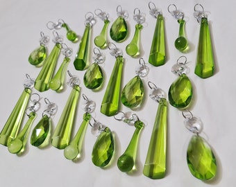 12 20 or 24 Sage Green Chandelier Christmas Tree  Decorations Drops Glass Crystals Droplets Sun Catchers Crafts Hanging Beads Wedding Bauble