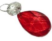 Chandelier Drops Glass Crystals Red Droplets Chic Oval Beads Prisms Vintage Christmas Tree Wedding Decorations Crafts Light Hobby Beading